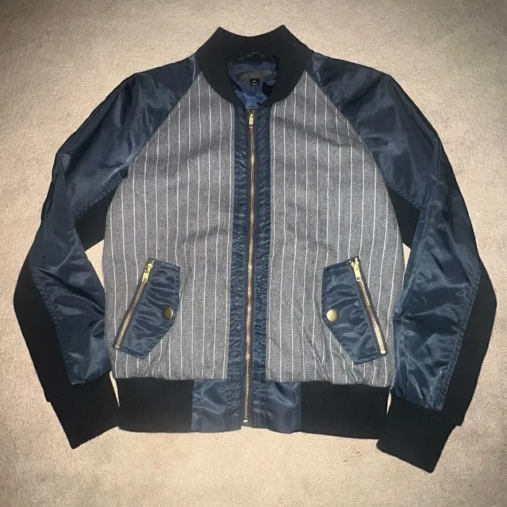 J Crew Pinstripe Bomber Jacket - Sz XS - Picture 8 of 15